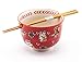 Happy Sales HSRB-LCRD, Japanese Ramen Udon Noodle Bowl with Chopsticks Gift Set, Red Lucky Cat