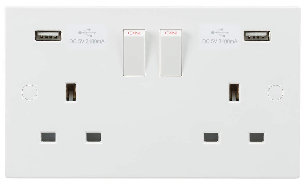 13A 2G Switched Socket with Dual USB Charger 5V DC 3.1A