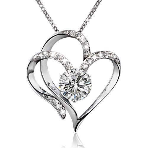 Love Heart Pendant Necklaces for Women Crystal Fashion Jewelry Silver Tone
