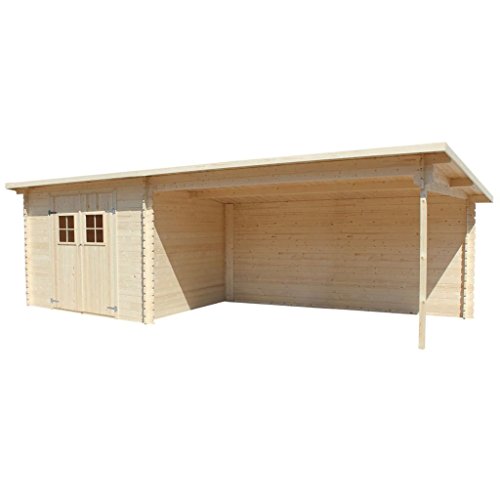 Festnight Abri de Jardin en Rondins Bois Massif 28 mm, 7,3 x 3 m