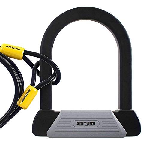 SIGTUNA Bike locks - 16mm Heavy Duty Bicycle U Lock Combo with Square Steel U-Lock Shackle and 1800mm Woven Steel Double-loop Cable Chain plus Key-hole Cover and 2 High-Security Keys
