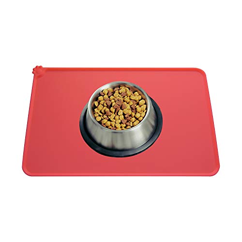 Dog Food Mat, Silicone Dog Cat Bowl Mat, Non Slip Waterproof Pet Feeding Mat FDA Grade Food Container Placemat for Small Animals (18.5"x11.8", Red)