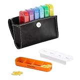 Pill Organizer, Weekly-Pill-Organizer-Travel-Case Pill Container Box 4 Times a Day for Medication Vitamins Fish Oil with Leather Case