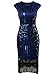 Vijiv 1920s Vintage Inspired Sequin Embellished Fringe Long Gatsby Flapper Dress,Blue,X-Large