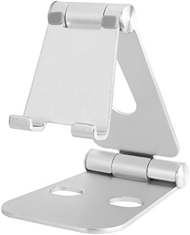 Multi Angle Adjustable Aluminum Phone Stand, Jusney Dual Foldable Portable Desk Stand Mount Holder for iPad, Kindle, iPhone, Nintendo Switch, SmartPhone, Tablet, and More (Sliver)