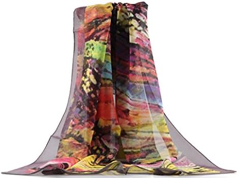 Jocelyn Nord Womens Genuine Silk Long Scarf 100% Mulberry Silk (Colorful ink)