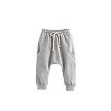 Weixinbuy Unisex Kid Toddler Cotton Jersey Harem Pants Baby Elastic Trousers (2-3 Years, grey)