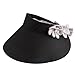 CACUSS Women's Summer Sun Hat Large Brim Visor Adjustable Velcro Packable UPF 50+ (Black Flower)