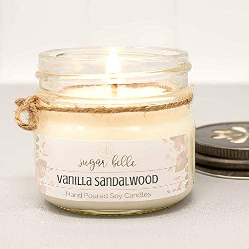Vanilla Sandalwood Scented Soy Candle 4, 8 or 16 oz Mason