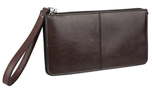 BIG SALE- 50% OFF- YALUXE Women's Leather Clutch Checkbook Wallet with Wrist Strap Fit iPhone6 Plus / Samsung Galaxy S4 (Gift Box) Coffee