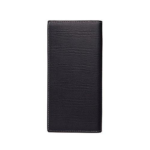 MONHINTY Men's Genuine Leather Multi-Card Long Bifold Wallet Black