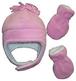N'ice Caps Girls Soft Sherpa Lined Micro Fleece Pilot Hat and Mitten Set (6-18mo, infant - pink)