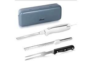 HousesAid Electric Knife,Electric Carving Knife Set with Two Serrated Stainless Steel Blades,Carving Fork,with Non Slip Handl