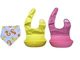 MadisonRose Silicone Baby Bibs, Comfort-Fit Fabric Neck, Rolls Up for Storage, Pink/Yellow
