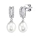 THE PEARL SOURCE 8-9mm Genuine White Freshwater Cultured Pearl & Cubic Zirconia Blake Earrings for Women