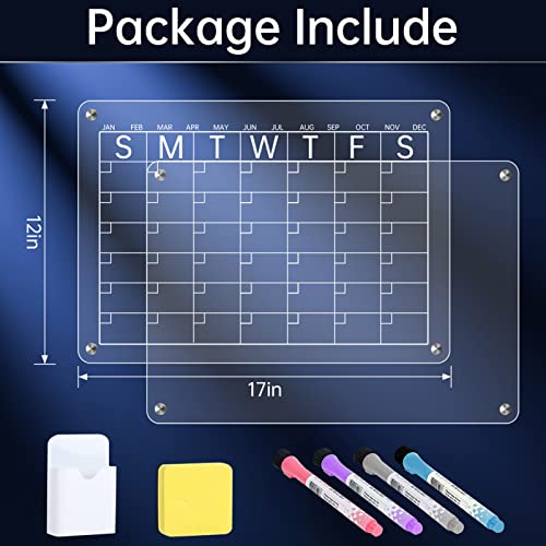 Acrylic Magnetic Dry Erase Board Calendar for Fridge,17”x12\