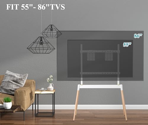 Fydeamer Easel TV Stand, Modern Easel TV Floor Stand, Artistic Corner TV Stand for 55-86inch LED LCD OLED Screens, Height Adjustable, 4 Legs Studio Display Stand for Bedroom, Living Room(White)