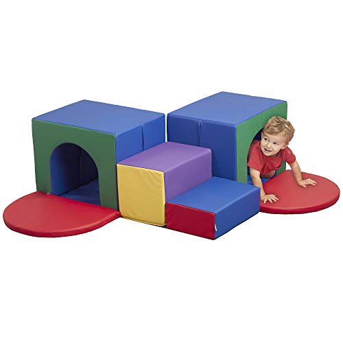 ECR4Kids SoftZone Corner Tunnel Maze Foam Climber, Indoor Active Play Structure for Babies and Toddlers, Soft Obstacle Course for Playrooms and Classrooms - Assorted