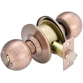 SUYA Antique Copper Keyed Entry Door Knob,Easy DIY Installation | Comfortable Grip，Smooth Turning Action，Ambidextrous Secure Front Exterior Door Lock Knob for Residential Wooden Doors
