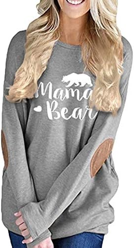 DATANE Women's Crew Neck Mama Bear Printed Sweatshirt T Shirt Top with Pockets