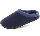HomeIdeas Men's Woolen Fabric Memory Foam Anti-Slip House Slippers, Autumn Winter Breathable Indoor Shoes (Large / 11-12 D(M) US, Navy Blue)