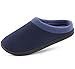 HomeIdeas Men's Woolen Fabric Memory Foam Anti-Slip House Slippers, Autumn Winter Breathable Indoor Shoes (Large / 11-12 D(M) US, Navy Blue)