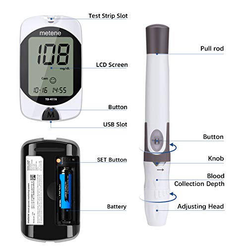 Metene TD4116 Blood Glucose Monitor Kit, 100 Strips, 100