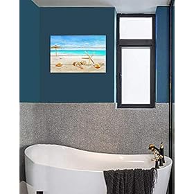 ArtHome520 Blue Sea Ocean Beach Canvas Print Wood Backgroud Wall Art Home Decor Starfish Shell Picture Bathroom Artwork… 41uAdDel32L