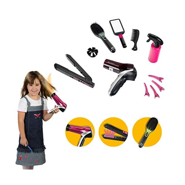 Theo Klein 5885 Klein 5873 Braun Satin Hair 7 Mega Set I Mit Haarglätter, Bürste und vielem mehr I Batteriebetriebener Fön I Verpackungsmaße: 49,5 cm x 8 cm x 26 cm I Spielzeug für Kinder ab 3 Jahren – Bild 4