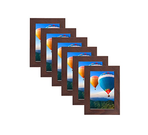 MDF Wood Picture Frames 4x6 Display with PVC Lens, Easel Back, Hanging Clip | 6 PIECE SET (Brown, 4x6)