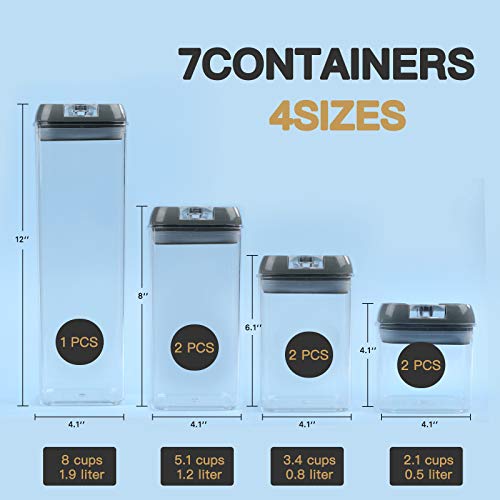 Food Storage Containers Sealed with Easy Lock Lids,7 Pcs BPA Free Clear Plastic Pantry Organization and Storage for Kitchen,Include Labels/Chalk Marker/Spoons/Brush.(Gray)