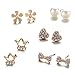 Pibupibu 5 Pack Crystal Weekly Stud Earrings Set, Hypoallergenic(bow,crown,pearls,flower,heart）