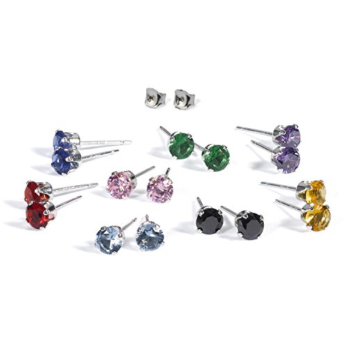 Multi color cubic zirconia earrings - eight pair set st…