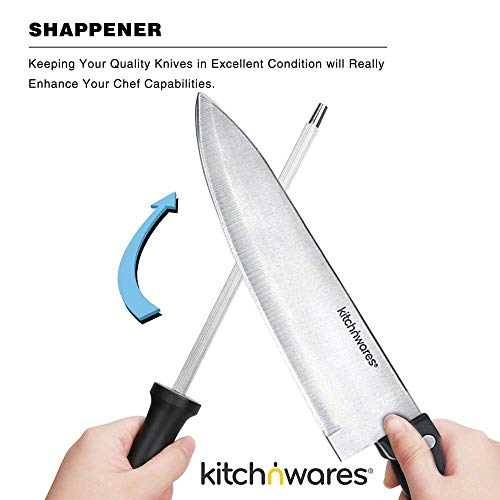 image for Knife Set With Wooden Block - 15 Piece Set Includes Chef Knife, Bread 