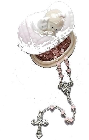 Baby Girl Porcelain Box With Pink Bead Rosary