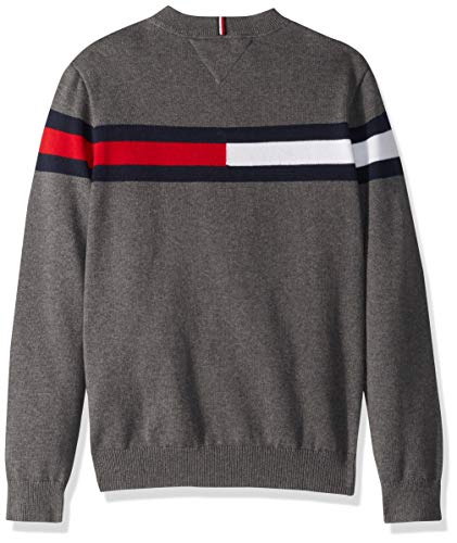 Tommy Hilfiger Boys' Adaptive Sweater with Hook and Loop Fastener at Shoulders, medium grey hear XL