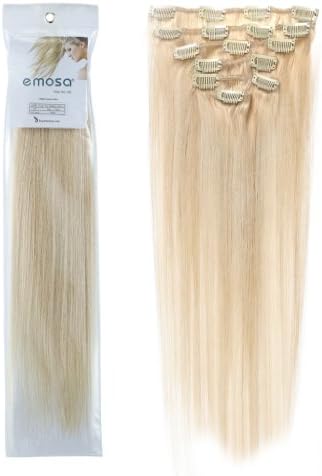 Emosa 100% Real Human Hair Remy Hair Extensions Clip In Extensions(18inch,70g,#60 Platinum Blonde)