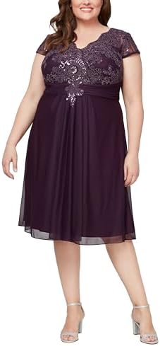 alex evenings plus size sequined lace a line dress Alex Evenings Plus Size Lace Midi Dress Soutache Sequin A-Line Mauve Pink  18W