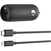 Belkin 20 Watt USB C Car Charger with Fast Charging for Apple iPhone 14, 14 Pro, 14 Pro Max, iPhone 13, 13 Pro, 13 Pro Max, S