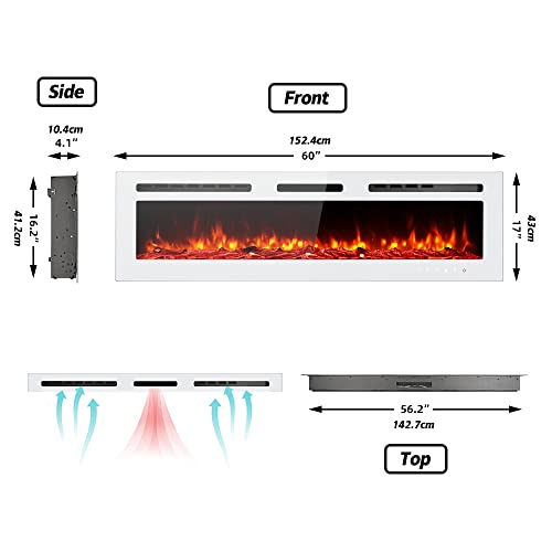 Maxhonor Chimenea Eléctrica Insertos Calentador Independiente para La Sala De Estar Chimenea Flotante con 12 Colores LED con Leños y Piedras, Calentadores Espaciales para Uso Interior, 1500W/750W,Blanco,60inch Maxhonor Chimenea Eléctrica Insertos Calentador Independiente para La Sala De Estar Chimenea Flotante con 12 Colores LED con Leños y Piedras, Calentadores Espaciales para Uso Interior, 1500W/750W,Blanco,60inch