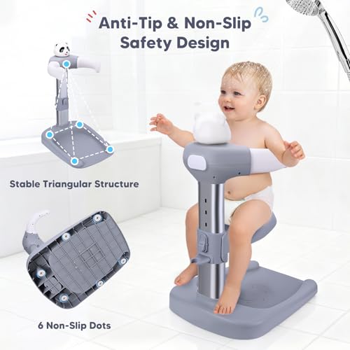 Baby Bathtub with Shower Holder, Anti-Crushing, Anti-Slip, Adjustable Shower Tower for Kids Standing, Ideal Shower Support for Newborn
