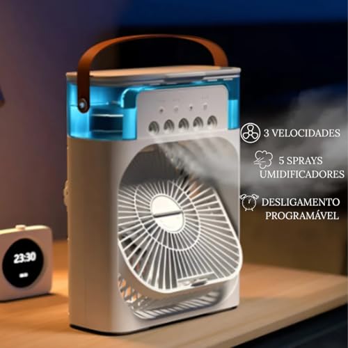 Mini Climatizador e Umidificador Portátil USB 3 em 1 | Ventilador de Mesa Pessoal Silencioso com Luz Noturna LED para Casa, Escritório e Viagem