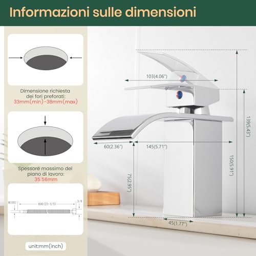 Vuadzren Bathroom Faucet with Drain Set, Waterfall Mixer Tap for Washbasin, Single Lever Bathroom Tap with Connection Hose G3/8 for Guest Toilet (Drain Height 80 mm, Chrome)