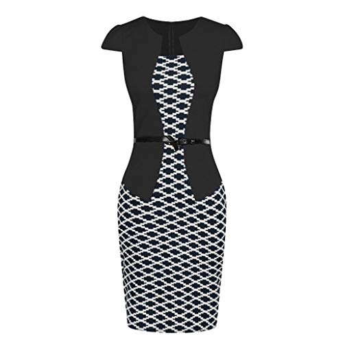 Birdfly Office Women's Plaid Patchwork Pencil Skirts Formal Working Dress with Three Quarter Sleeve Plus Size 2L 3L Black(93) Shortsleeve,2XL ...