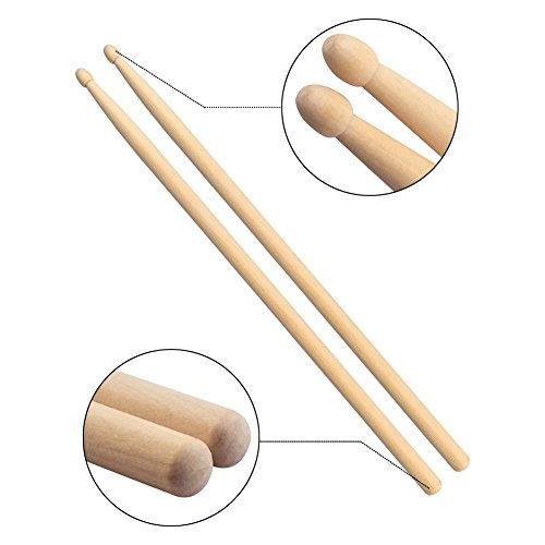 COCODE 1 Pair 5A Drum Sticks Maple Drumsticks Set 1 Pair Drum Wire Brushes Retractable Drum Stick Brush and 1 Pair Hot Rods Drum Sticks for Jazz Acoustic Music Lover Gift with Portable Storage Bag