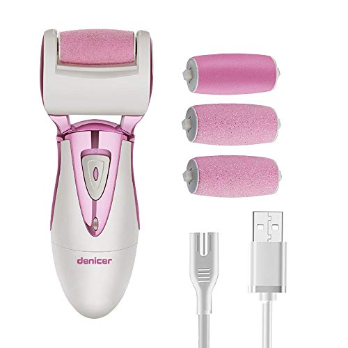 Denicer Pedicure Foot File Professional Electric Callus Remover Wet and Dry Use Feet Care Tool, 3 extra Grinding Heads, USB cable, No Charger (Rose Gold). ...