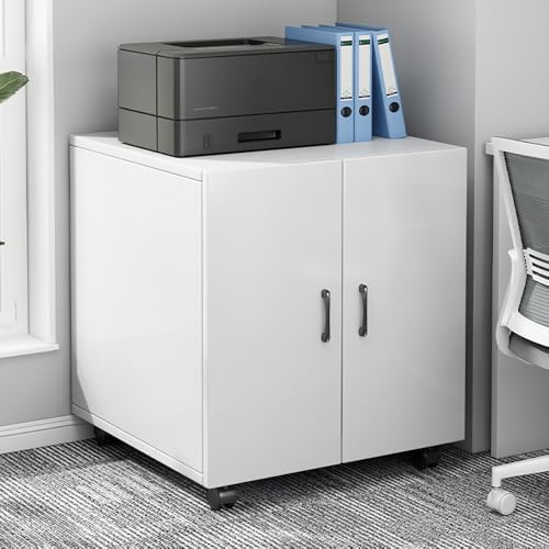 A3 Printer Stand with Cabinet, Mobile Copy Machine Table on Wheels, All-in-One Workstation with Storage for Office, Home Office, Studio - Organize Large Equipment（60X60cm)