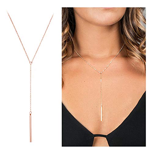 choice of all Long Lariat Y Pendant Necklace for Women Bar Pendant Necklace Jewelry (B:rose gold circle bar) - Thumbnail 7