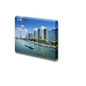 Canvas Prints Wall Art - Eiffel Tower and Quai De Grenellie in Paris, France. | Modern Wall Decor/Home Decoration Stretched Gallery Canvas Wrap Giclee Print & Ready to Hang - 12" x 18"