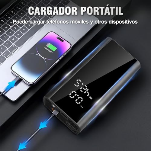 AUTODIAG Arrancador de Batería de Auto 2500A Portátil con Compresor de Aire 150PSI,11000mAh Batería,Jump Starter 12V para Autos Gas 5L/Diésel 2L, Linterna de Emergencia, Clip de Seguridad Inteligente